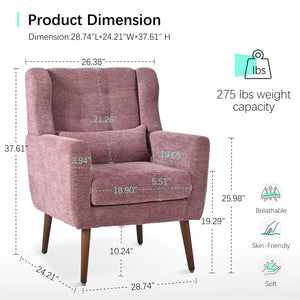 English Elm Modern Accent Chair Chenille Upholstered Ergonomic Lounge Armchair with Wood Legs and Pillow for Reading Comfort and Stylish Living Room Seating Dark Purple,Purple W1028P382741