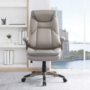 OSP Home Furnishings Exec Bonded Leather Office Chair with Lumbar Support Padded Arms and Ergonomic Tilt Taupe ECH17051-EC21