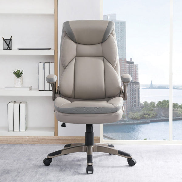 OSP Home Furnishings Exec Bonded Leather Office Chair with Lumbar Support Padded Arms and Ergonomic Tilt Taupe ECH17051-EC21