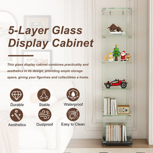 English Elm Premium 5-Tier Glass Display Case With Led Lighting, Stylish Design For Collectibles, Home & Office W2700P353066-GIGA