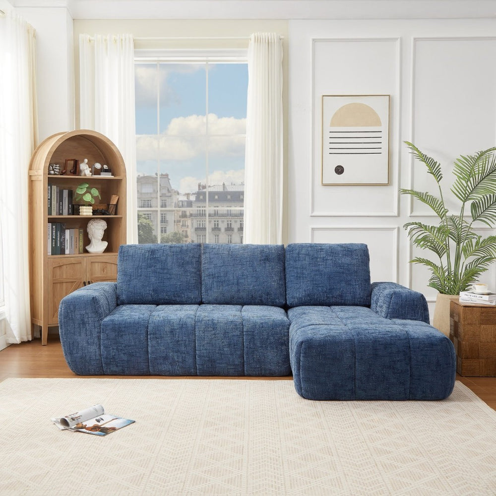 English Elm Compression Chenille Sectional Sofa Oversized L-shaped Living Room Couch Ready to Use Blue W3716S00004