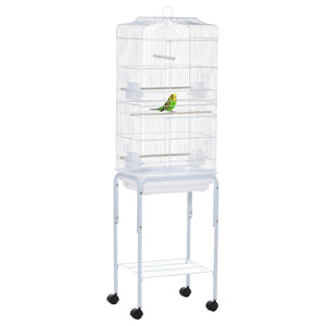 English Elm Pawhut Flight Cage for Small Birds with Rolling Stand and Storage Basket in White W2225P229593
