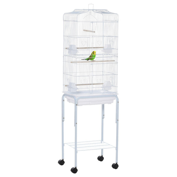 English Elm Pawhut Flight Cage for Small Birds with Rolling Stand and Storage Basket in White W2225P229593