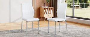 English Elm Set of 4 Brown Shell-Pattern Dining Chairs with Ergonomic Tech Fabric, Sturdy Metal Legs, 37" White+Silver W1151P359609