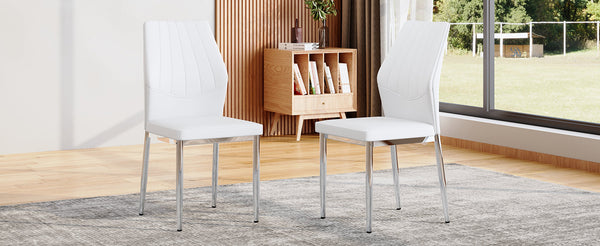 English Elm Set of 4 Brown Shell-Pattern Dining Chairs with Ergonomic Tech Fabric, Sturdy Metal Legs, 37" White+Silver W1151P359609