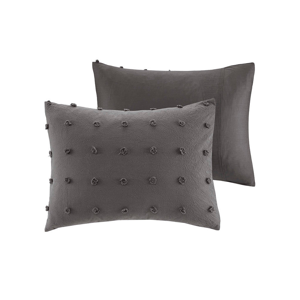 JLA Home Urban Habitat - Cotton Brooklyn Jacquard Comforter Set with Tufted Chenille Dots, OEKO-TEX, Hypoallergenic Fill Charcoal UH10-2257
