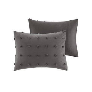 JLA Home Urban Habitat - Cotton Brooklyn Jacquard Comforter Set with Tufted Chenille Dots, OEKO-TEX, Hypoallergenic Fill Charcoal UH10-2257