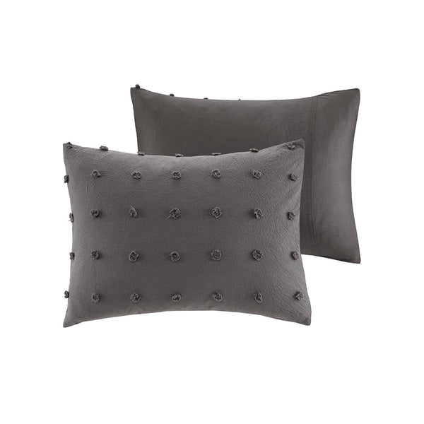 JLA Home Urban Habitat - Cotton Brooklyn Jacquard Comforter Set with Tufted Chenille Dots, OEKO-TEX, Hypoallergenic Fill Charcoal UH10-2257