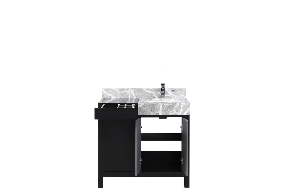 English Elm Black Contemporary Bath Vanity 36" W X 22" D With Castle Grey Marble Top & Chrome Faucet Included B2731P261084