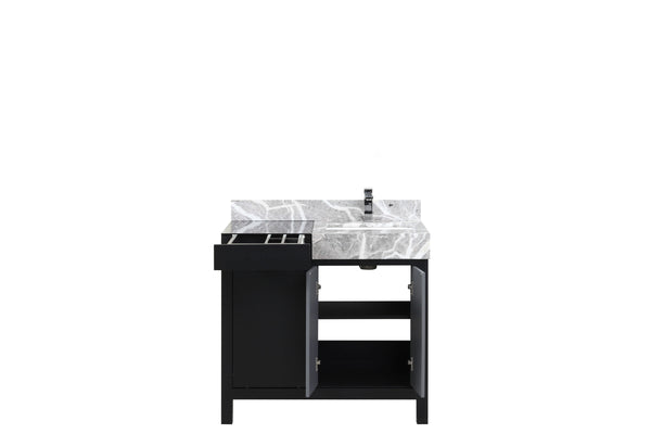 English Elm Black Contemporary Bath Vanity 36" W X 22" D With Castle Grey Marble Top & Chrome Faucet Included B2731P261084