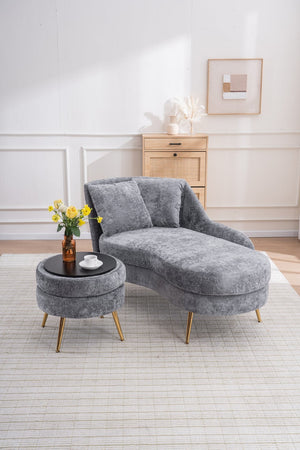 English Elm 58'' Chenille Chaise Lounge with Footstool Pocket Spring Comfort for Bedroom Living Room W2363S00089