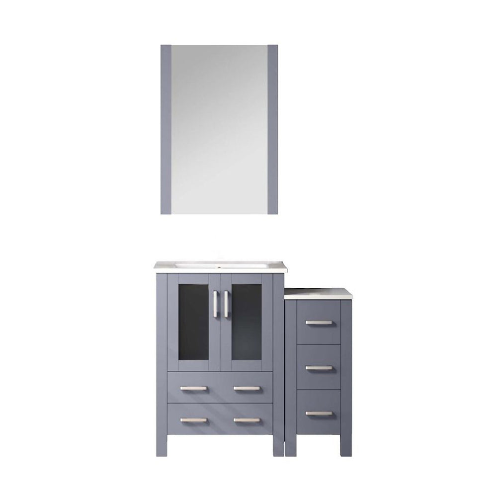English Elm Dark Grey Bath Vanity Set With Side Cabinet, White Ceramic Top, 22 In. Mirror - Stylish Storage Solution B2731S00946