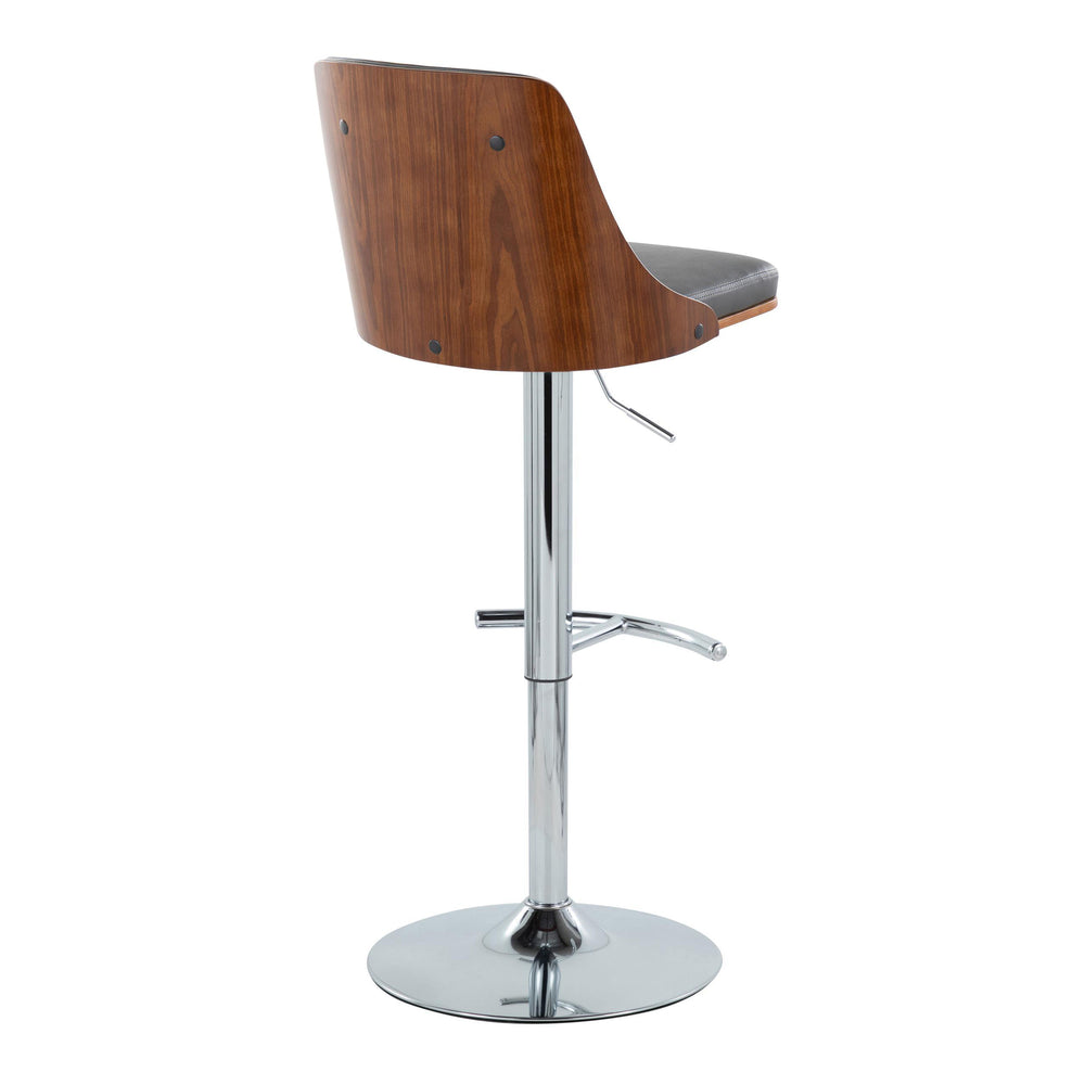 English Elm Gianna Mid-Century Modern Adjustable Barstool Set Of 2 In Chrome, Walnut & Grey Faux Leather Comfort B202S00891