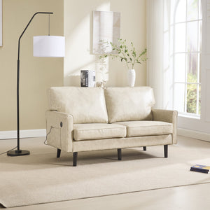 English Elm Loveseat Mid Century Modern Two-Seater Sofa with USB Type-C Charging, Removable Zipper Covers, Durable Wood Legs Camel W395P238822