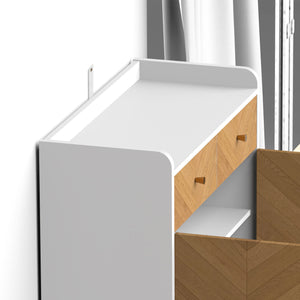 English Elm Shoe Cabinet 4-Tier with 2 Drawers and Doors, Herringbone MDF Top, Adjustable Shelves for Entryway White W3383P361252