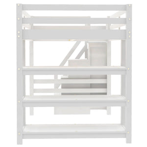 English Elm Full Size Loft Bed With Integrated Shelves, Storage Staircase, Small Wardrobe & Led Lighting N7090000472K