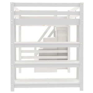 English Elm Full Size Loft Bed with Wardrobe Storage Staircase Shelves and Led Lighting N7090000472K-1