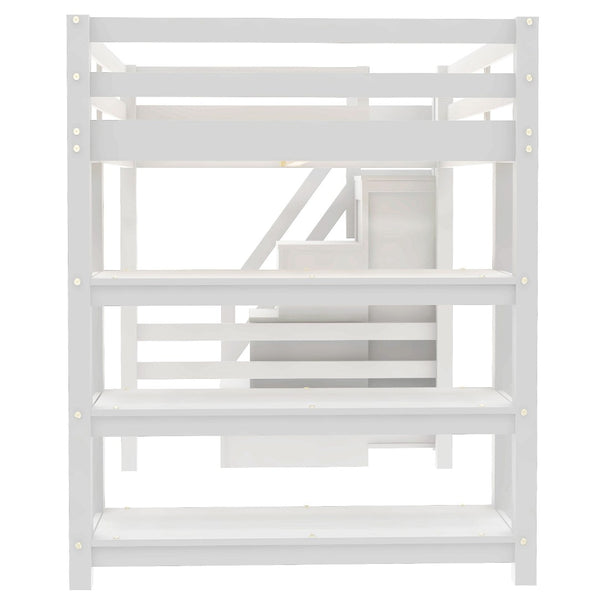 English Elm Full Size Loft Bed with Wardrobe Storage Staircase Shelves and Led Lighting N7090000472K-1