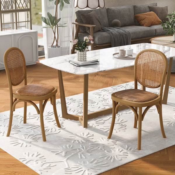 English Elm Christopher Knight Home® - DINING Chairs with Birch Wood Frame and Rattan Backrest, Foam Seat, Vintage Curved Design, Set of 2 Light Brown N779P192530L