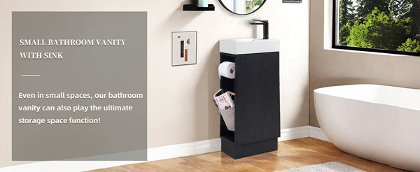 English Elm 16 16 inch bathroom vanity sink combo for small spaces with stone sink, soft-close doors, storage pockets Black + Dark Walnut 19.3 L x 13 W x 30.7 H W3520P327619