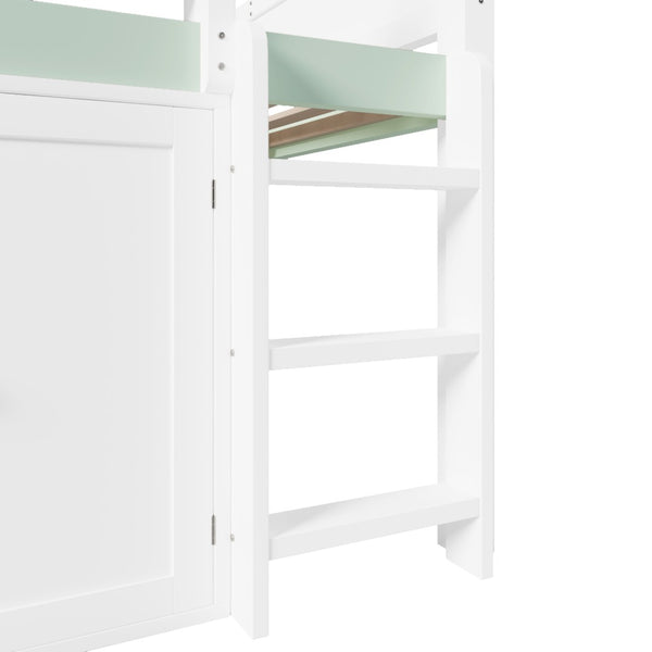 English Elm Full Size Pine Loft Bed with House Canopy Roof Built-in Shelves Kids Bedroom N7090005012F