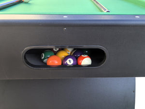 English Elm 7 Foot Billiards Table with Green Velvet Cloth Black Finish and Full Accessory Kit W1936P254168