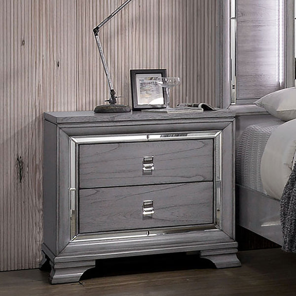 English Elm Contemporary Light Gray Nightstand with Mirror Trim, Solid Wood Dovetail Drawers, Felt-Lined Top —30x17.5x29.5" B011P406251