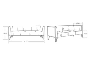 English Elm Vector 82" Velvet Sofa in Gray — Tufted 3-Seater with Polished Brass Stainless Steel Frame, Plush B365P398100