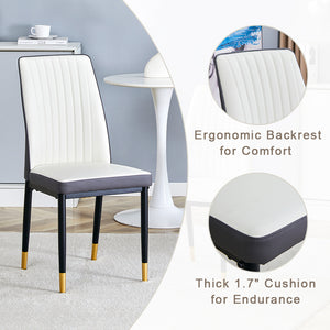 English Elm A 42-inch round dining set with stone top table and gold-plated stainless legs plus four PU chairs Black+Silver 31 L x 19.5 W x 17.5 H W1512S00135