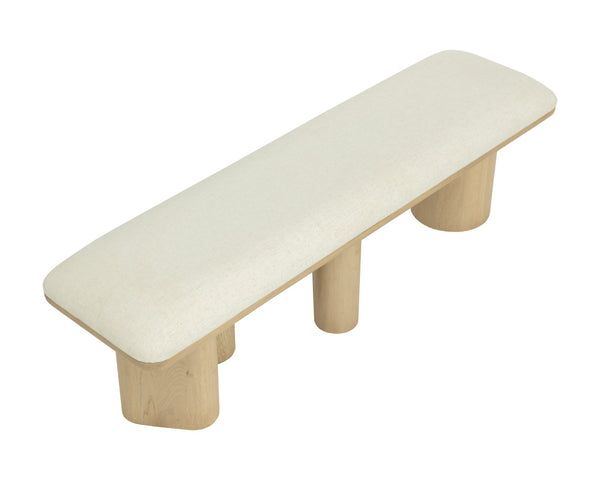 Sunpan HIRO Bench - Sculptural Light Oak Design with Geralt Linen Cushion for Modern Interiors, 64" W 112354