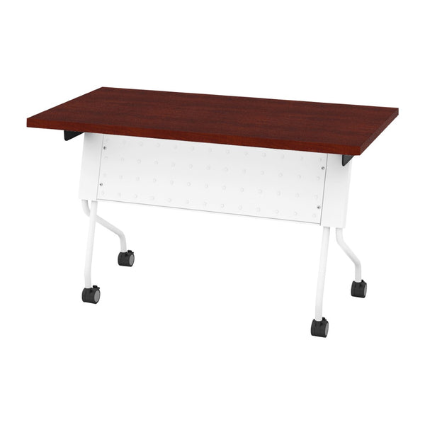 OSP Home Furnishings 4' Flip Top Nesting Training Table with Locking Casters for Office and Classroom Use Cherry 84224WC
