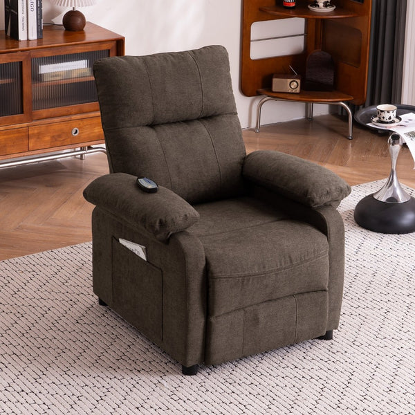 English Elm 019-160°recliner Plush Chenille Push Back Chair with Massage Heating for Seniors Brown W2636P286682