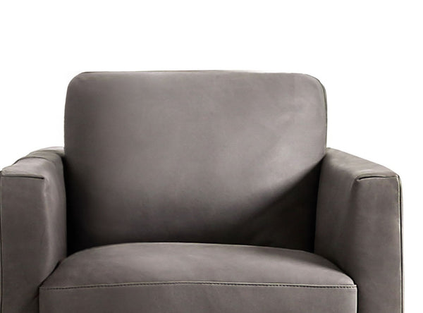 English Elm Gray Mezzanotte Italian Leather Chair with Welted Box Cushions, Track Arms, Luxe Gray Finish B2741S00588