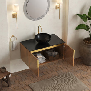 English Elm Arai 36" Floating Bathroom Vanity & Sink - Stylish Black Stone Countertop, Soft-Close Doors, Oak Finish W2615S00355