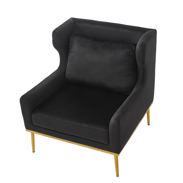 English Elm Modern Velvet Accent Chair Curved Arms Plush Cushion Upholstered Seat for Living Room Black N763P360686B