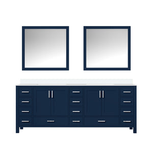 English Elm Navy Double Bath Vanity 84"W x 22"D with White Quartz Top, Soft-Close Drawers & Two Mirrors B2731S00853