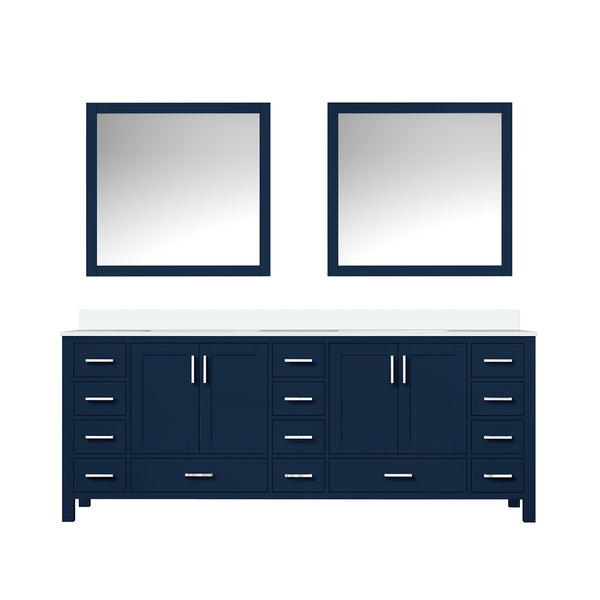 English Elm Navy Double Bath Vanity 84"W x 22"D with White Quartz Top, Soft-Close Drawers & Two Mirrors B2731S00853