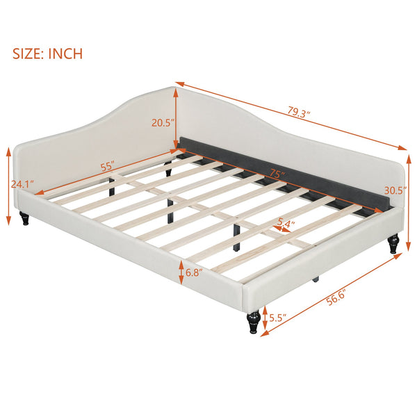 English Elm Full Full Size L-Shaped Linen Daybed with Solid Wood Legs, Semi-Enclosed Modern Frame for Living Spaces Beige SF100146AAA