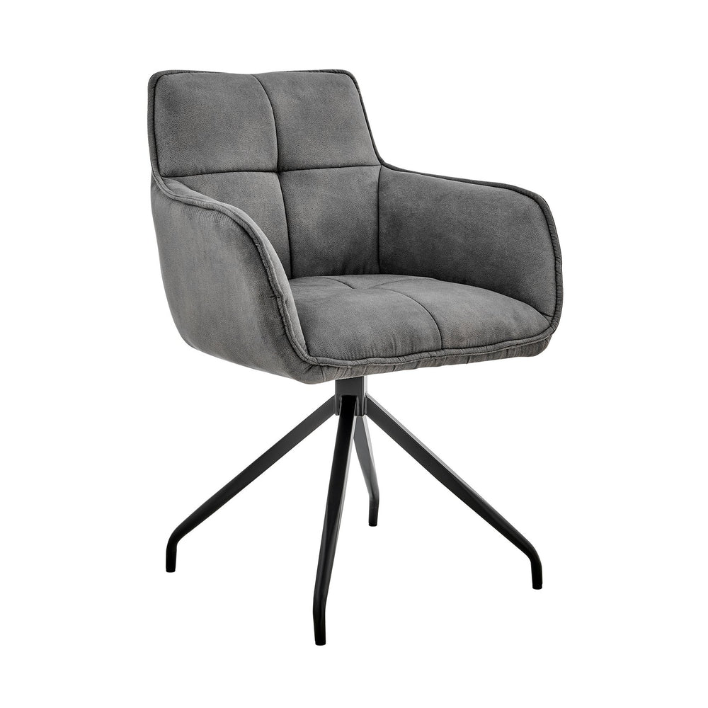 English Elm Flannor Charcoal Fabric Dining Accent Chair with Black Metal Legs — Modern, Durable Seating (98) B2736P354326