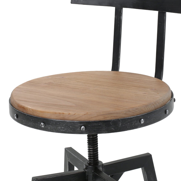 English Elm Christopher Knight Home® - METAL Barstool with Antique Firwood Seat and Black Brush Silver Frame — Rustic Chic Kitchen Seating 60164.00