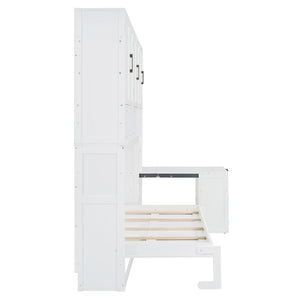 English Elm Twin Murphy Wall Bed with Integrated Closet Drawers and Desk for Studio Spaces White LP000595AAK-2