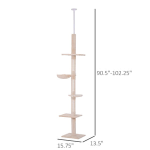 English Elm Adjustable Floor to Ceiling Cat Tower Five Tier Sisal Plush Climbing Tree for Cats T3971P387158