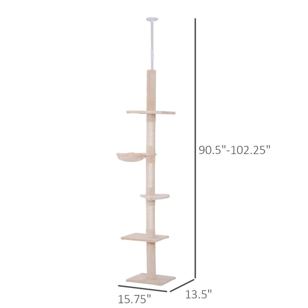 English Elm Adjustable Floor to Ceiling Cat Tower Five Tier Sisal Plush Climbing Tree for Cats T3971P387158