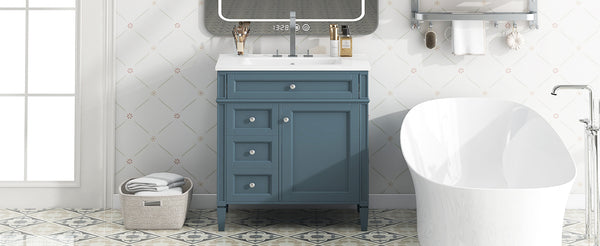 English Elm 30'' Modern Bathroom Vanity With Ceramic Sink, 3 Drawers & Cabinet Storage For Organized Elegance N710P206904M