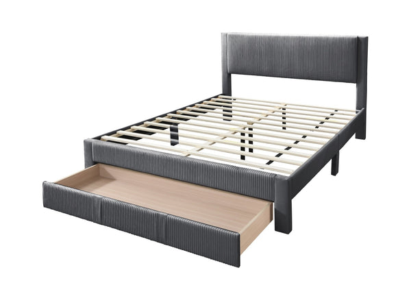 English Elm Contemporary Corduroy Upholstered Full Platform Bed with Storage Drawer Charcoal B011P418589