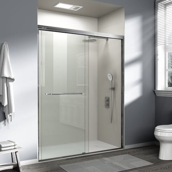 English Elm 56-60 in Semi-frameless Bypass Shower Door Matte Black Tempered Glass Walk-in Brushed Nickel W1573P239436