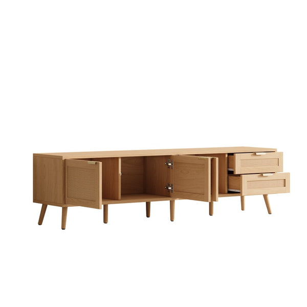 English Elm 70inch Rattan Door Media Console with Pine Legs and Cable Management for Living Room N710P365047P