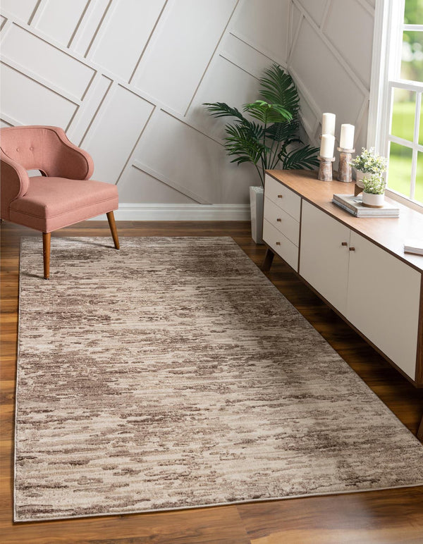 Unique Loom Oasis Water Machine Made Abstract Rug Brown, Beige/Ivory 9' 0" x 12' 0"