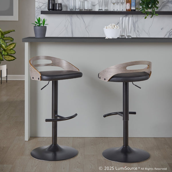 English Elm Adjustable Swivel Barstools with Faux Leather Seat and Black Metal Base Set of 2 B202S02162
