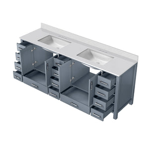 English Elm Dark Grey Double Bath Vanity 84" W With Cultured Marble Top - Elegant Storage & Soft-Close Design B2731P259154